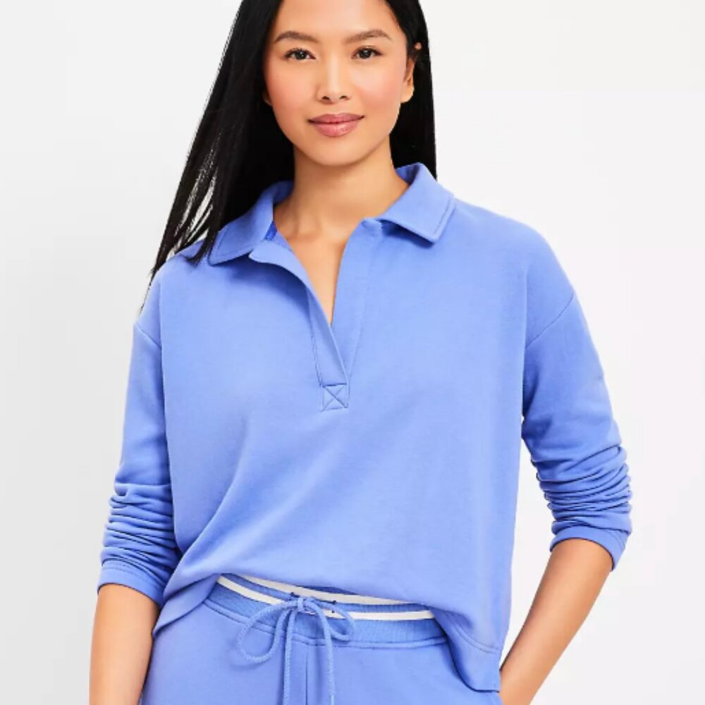 Loft Lou & Grey Baja Blue Cozy Cotton Terry Rugby Top